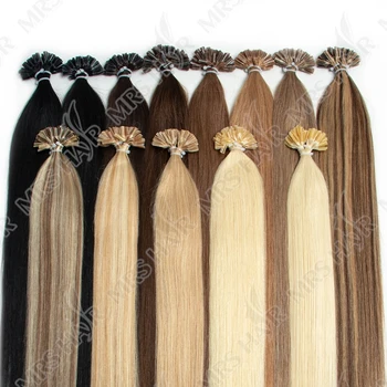 MRSHAIR U Tip Fusion Hair Extensions Nail Tips Human Hair Italiana 1.5cm Long Keratin Hair Bondings 12 16 20 24 inch 50strands 1