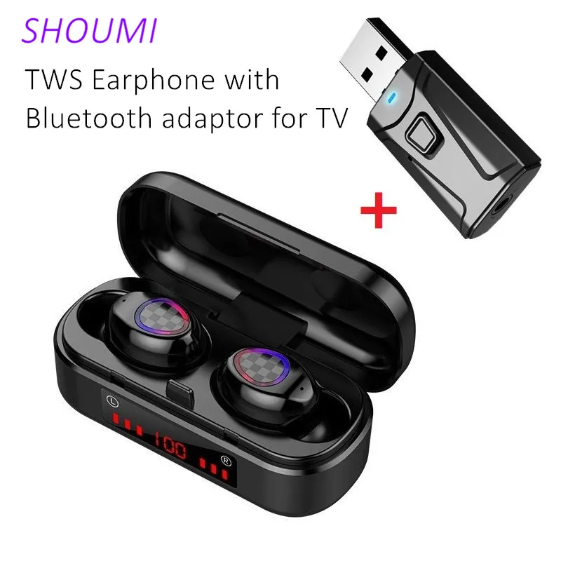 Auricolari Bluetooth V7 Auricolari Tws Auricolari Stereo In-Ear Con Custodia Di Ricarica Per Microfono Adattatore Bluetooth Usb Per Xiaomi Samsung Tv 