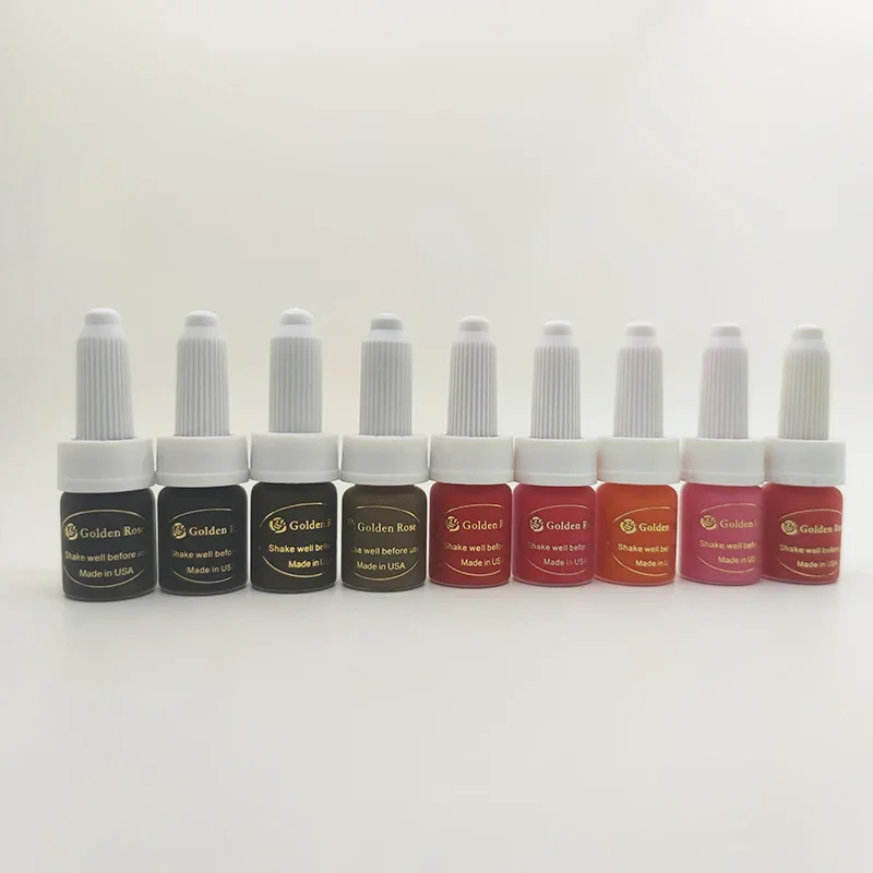 5Ml/bottle Golden Rose Micro Pigment Permanent Makeup Tattoo Ink Microblading Eyebrows Lips Tattoo Lipstick Pigment Ink Set