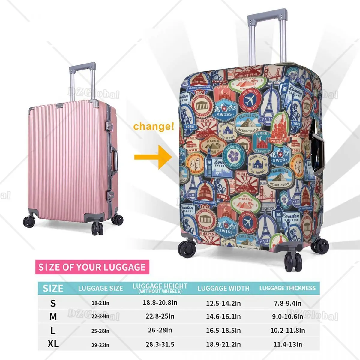 Landmark Sticker Travel Luggage Cover Suitcase Protector Fits 18-32 Inch Luggage