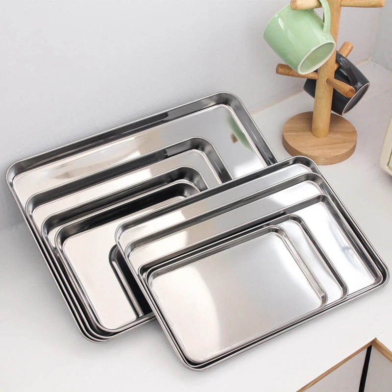 Rectangle Steamed Sausage Noodles Storage Trays Stainless Steel Fruit Dish Restaurant Hotel Kitchen Pastry Food Baking Plates 3