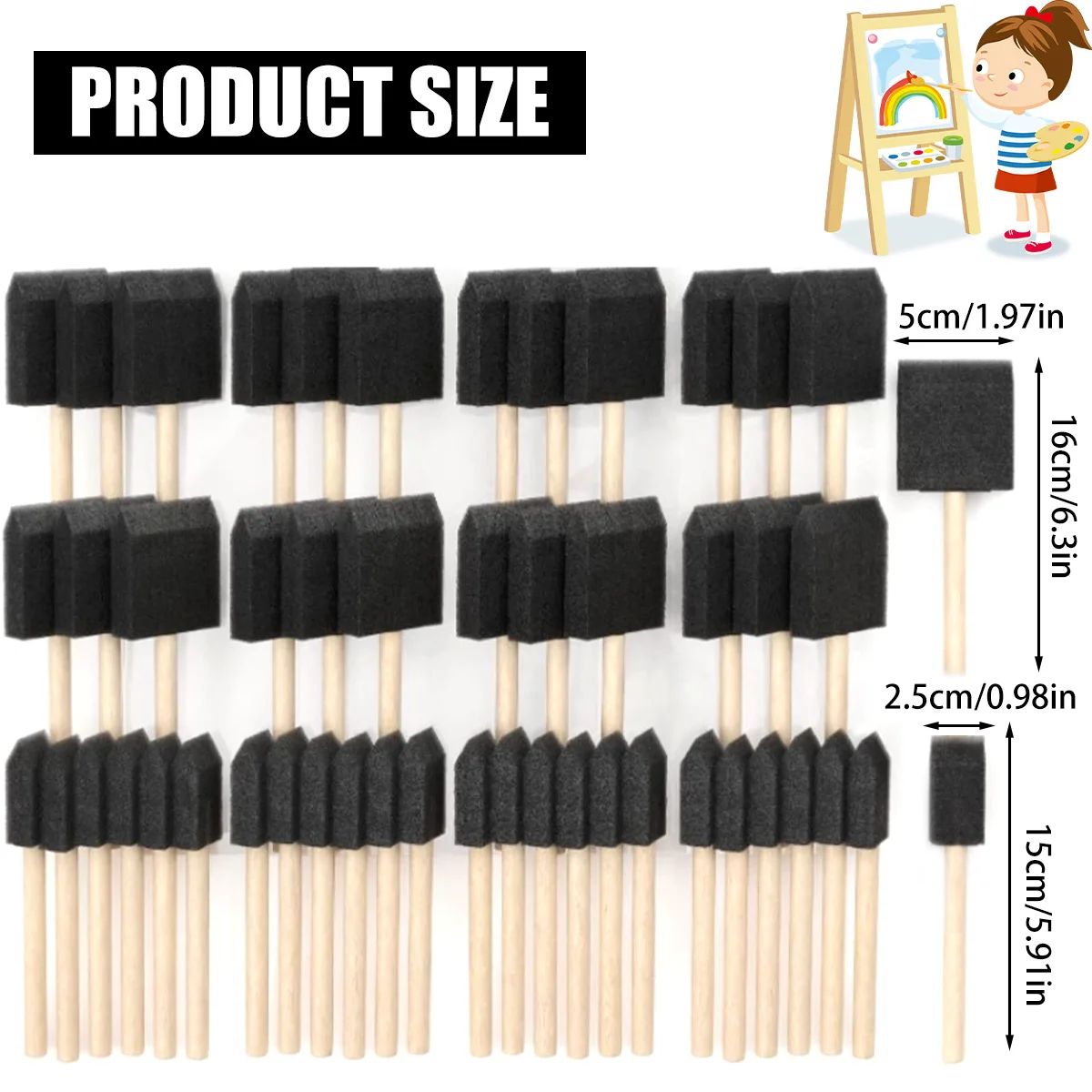 Painting Brushes 50pcs 2 Size Sponge Set For DIY Painting Children Drawing Craft Staining
