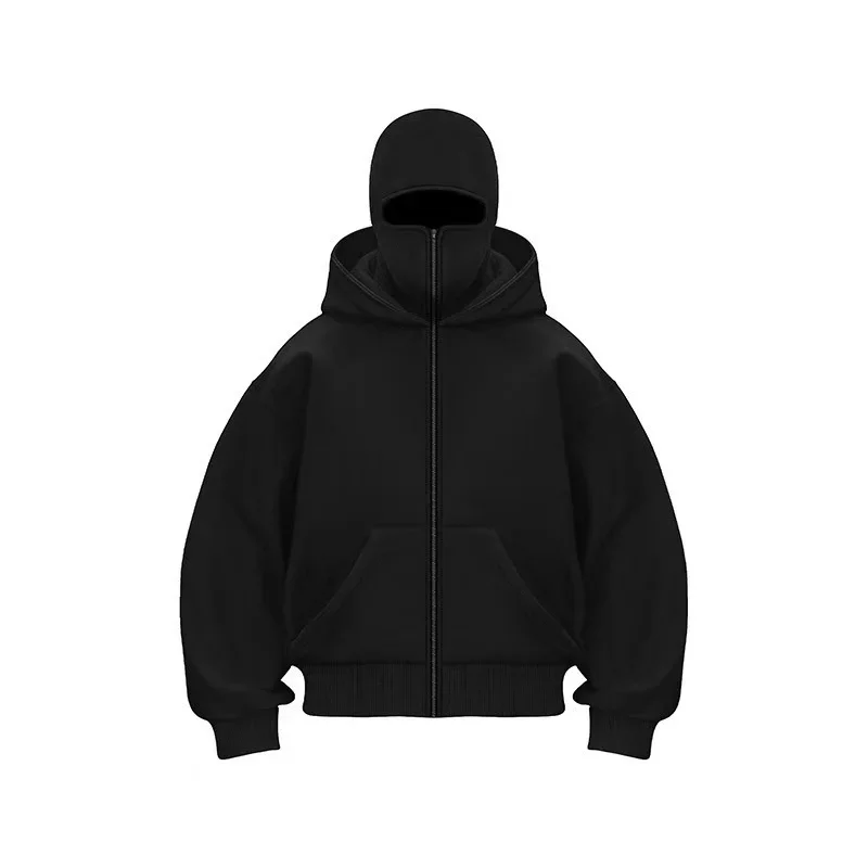 Unisex Çift Kapşonlu Polar Kazak Kadın Balaclava Hoodie Yarım Fermuarlı Sıcak Sonbahar Kış Kıyafeti Erkek Giyim Maskeli Kıyafet
