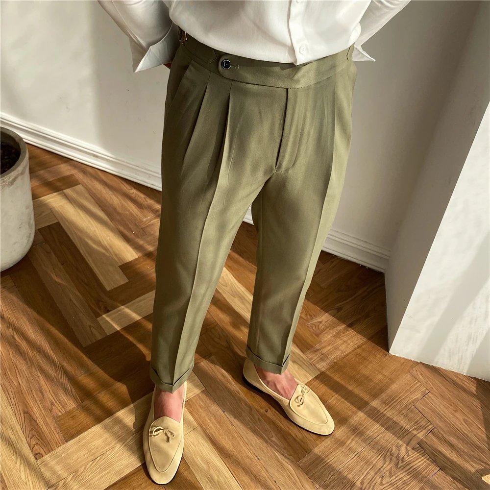 Luxury High Waist Casual Pants Korean 2021 Fashion Versatile Slim Long Pants Men's Fashion Spring Clothes Office Trousers Men 2