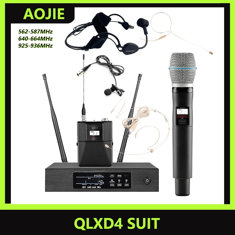AOJIE QLXD4 무선 마이크 시스템 세트, 전문 무대 공연 마이크, 가라오케 마이크, UHF 하이파이 