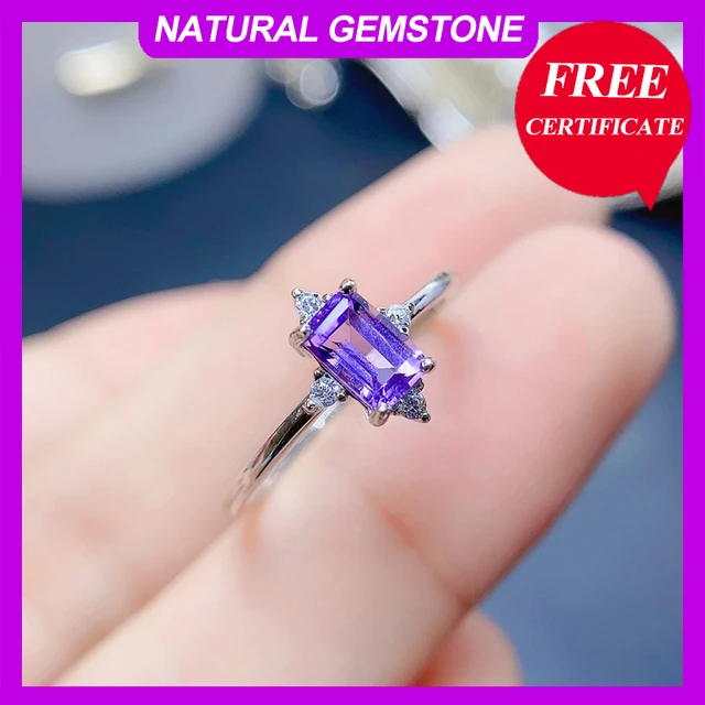 Japanese Style Light Luxury Natural Amethyst Korean Style Elegant Small Square Ring: A Perfect Blend of Elegance and Sophistication