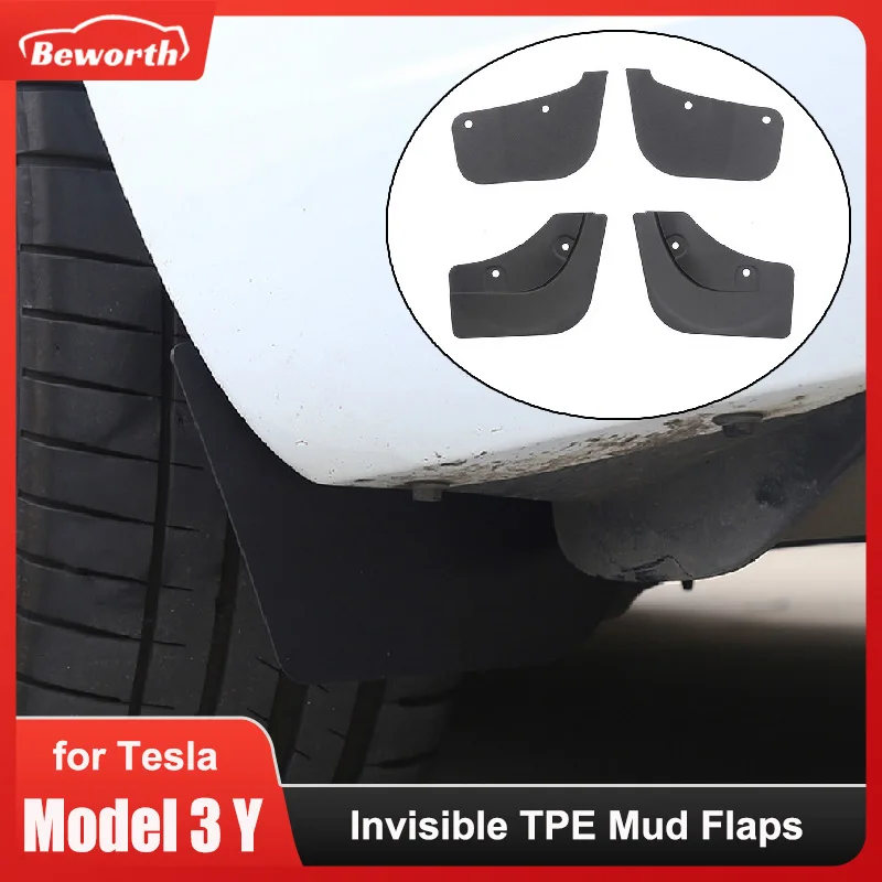 

for Tesla Model 3 Y 2021-2023 4pcs Invisible Mud Flaps Wheel Mudguards TPE Mudflaps Front Rear Splash Fender Car Accessories