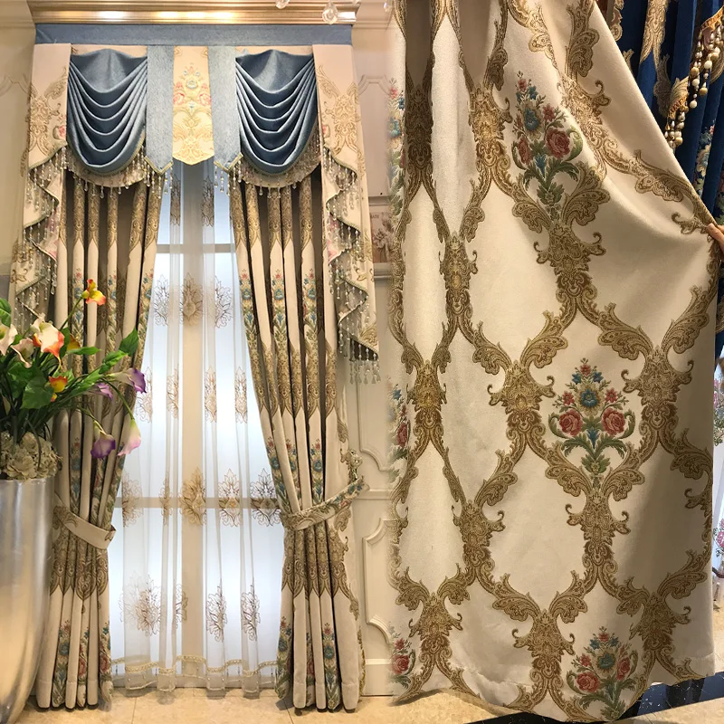 European-style High-end Plant Flower Curtains for Living Room Bedroom Blackout Window Screen Curtain Custom Finished Product