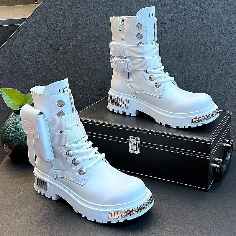 Mens Leather Boots High-Top Autumn and Winter Cowboy Boot British Style Height Increasing