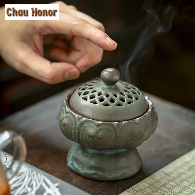 Zen Lotus Agarwood Ceramic Incense Burner Home Indoor Air Purification Furnace Antique Sandalwood Plate Burner Decoration Crafts