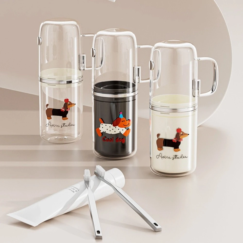 Portable Transparent Toothbrush Storage Box Dustproof Cartoon Brushing Cup Plastic Wash Cup Bathroom
