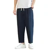 Streetwear Men Cotton Trousers Casual Solid Color Long Pants Breathable Drawstring Straight Pants Harem Pants Men Baggy Pants 4