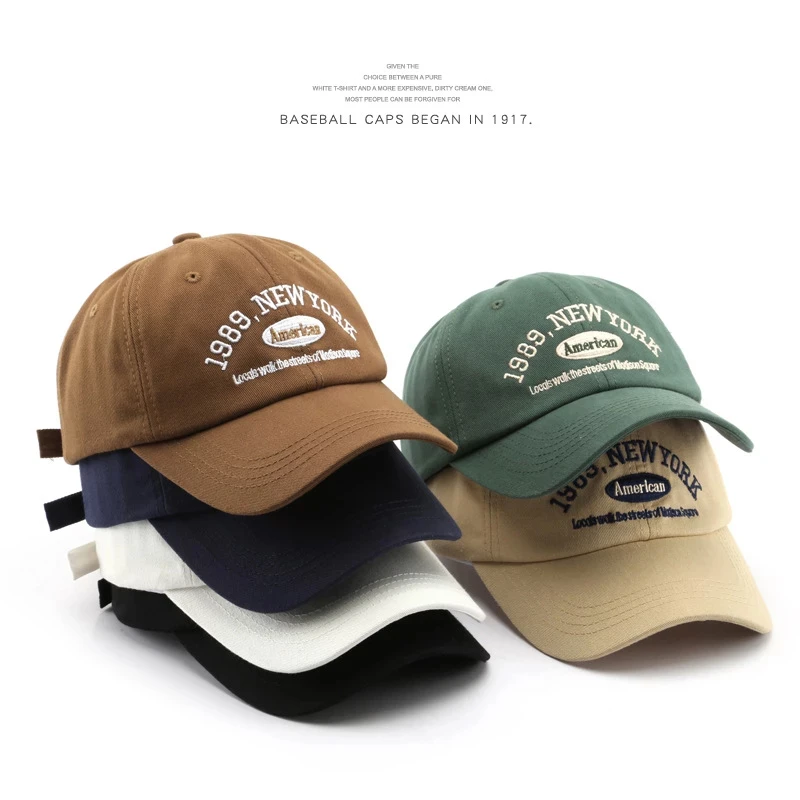  - Men and Woman's Baseball Caps Adjustable Casual Embroidered 1989 New York American Cotton Sun Hats Unisex Solid Color Visor Hats