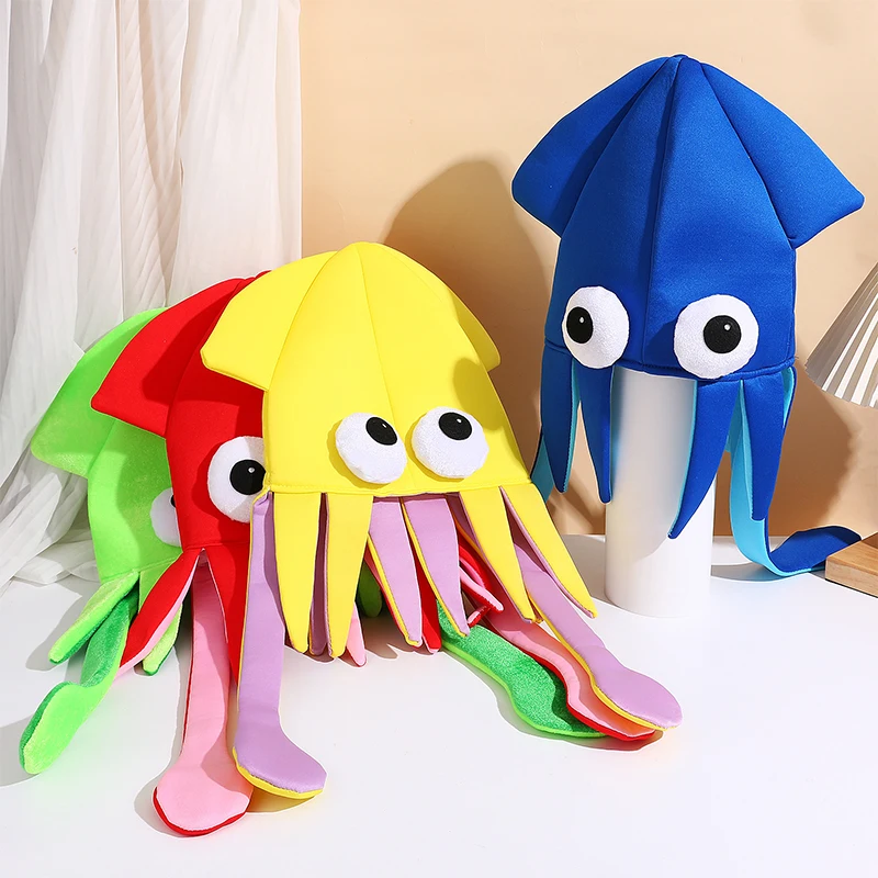 Funny Unisex Women Red Plush Bright Octopus Cap Halloween Carnival