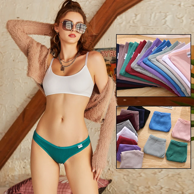 3Pcs/Set Women Cotton Brazilian Panties Female Sexy Low Waist Panties M-XL Underwear Solid Color Bikini Girls Intimates Lingerie