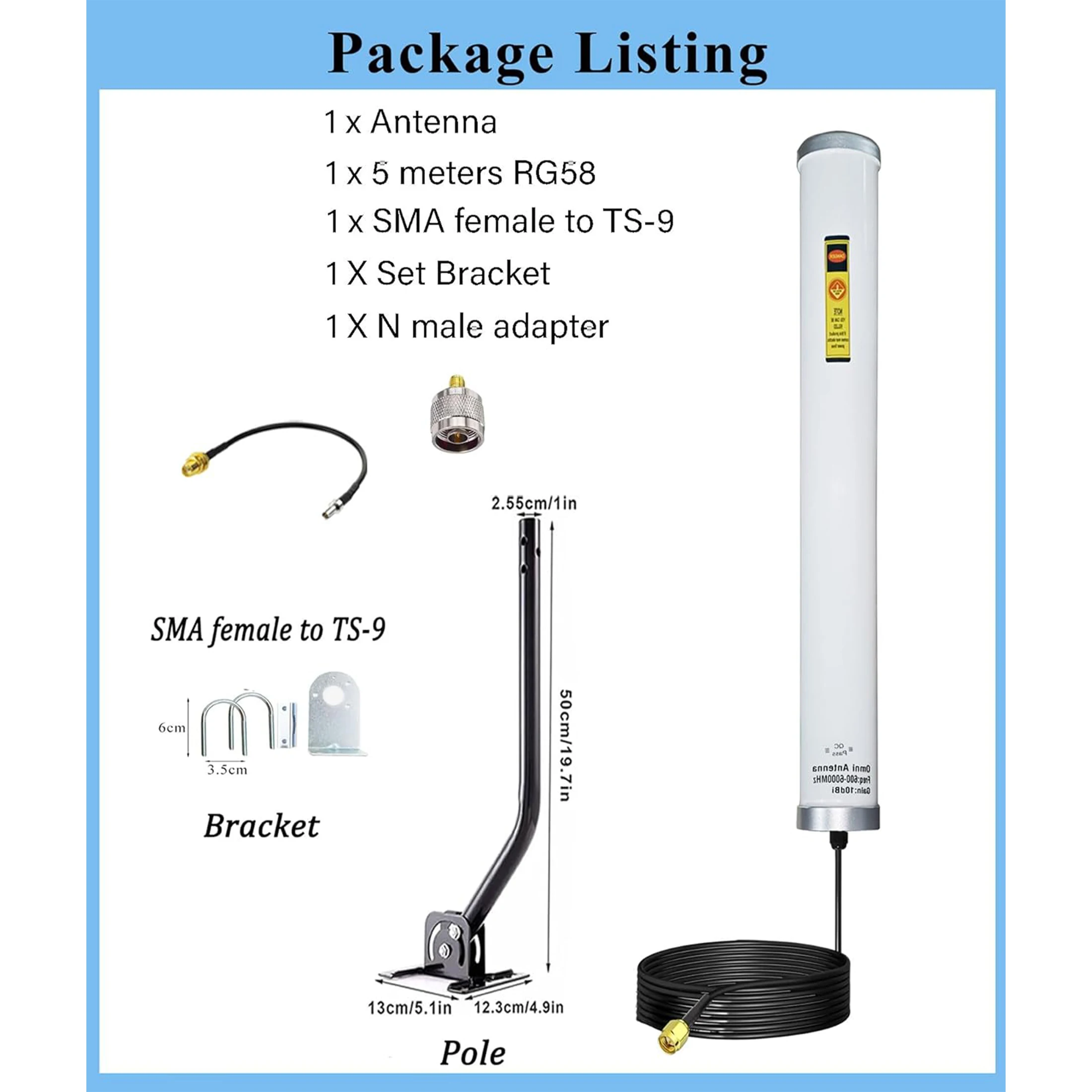 야외용 전방향 셀룰러 안테나 5G 4G LTE 고이득 10dbi 휴대폰 증폭기/라우터용 600-6000MHz