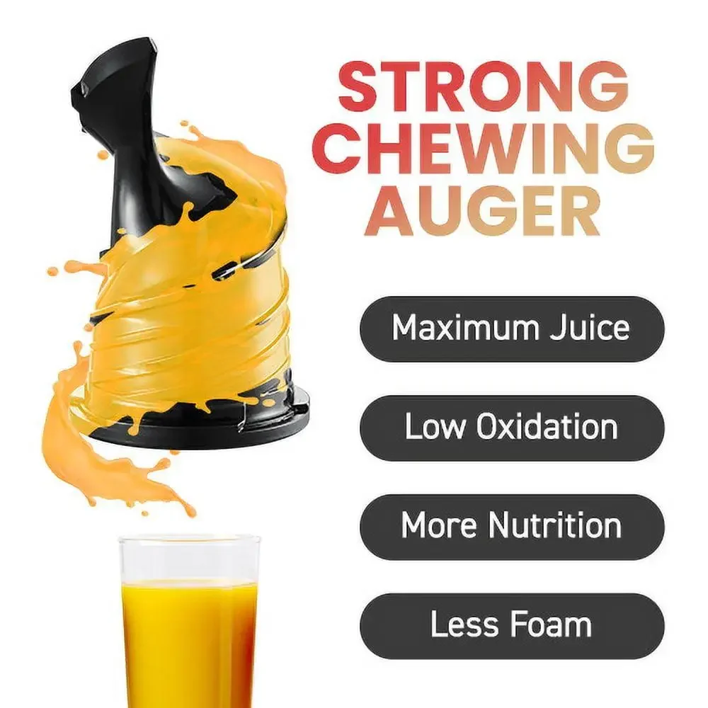 Xtra Large 5.2" Hands-Free Cold Press Masticating Slow Juicer with High-Yield Power Nutrient-Rich Juice Extractor XL Feeding 3
