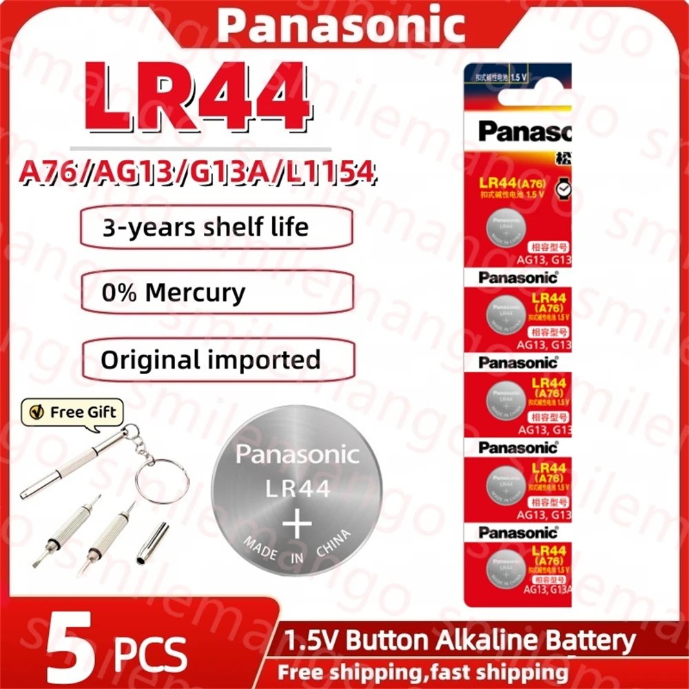 5PCS-Panasonic-1-5V-AG13-LR44-SR1154-pila-SR44-Button-Batteries-A76 ...