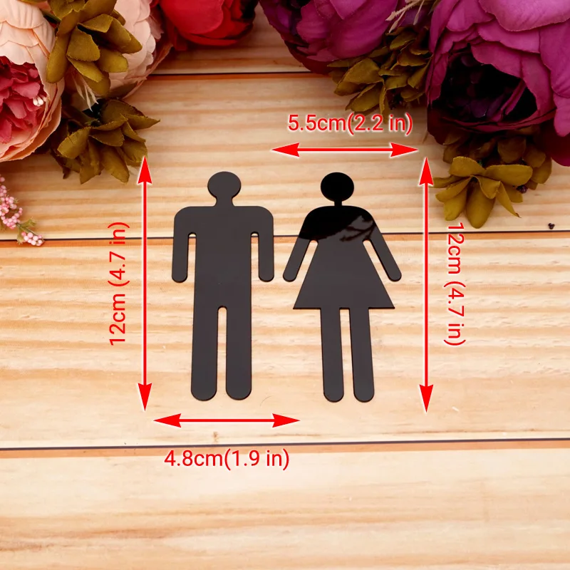 1 Set Bathroom, Men, Women Entrance Sign Acrylic Mirror Surface Door 3d Mirror Surface Wall Sticker Home Decoration
