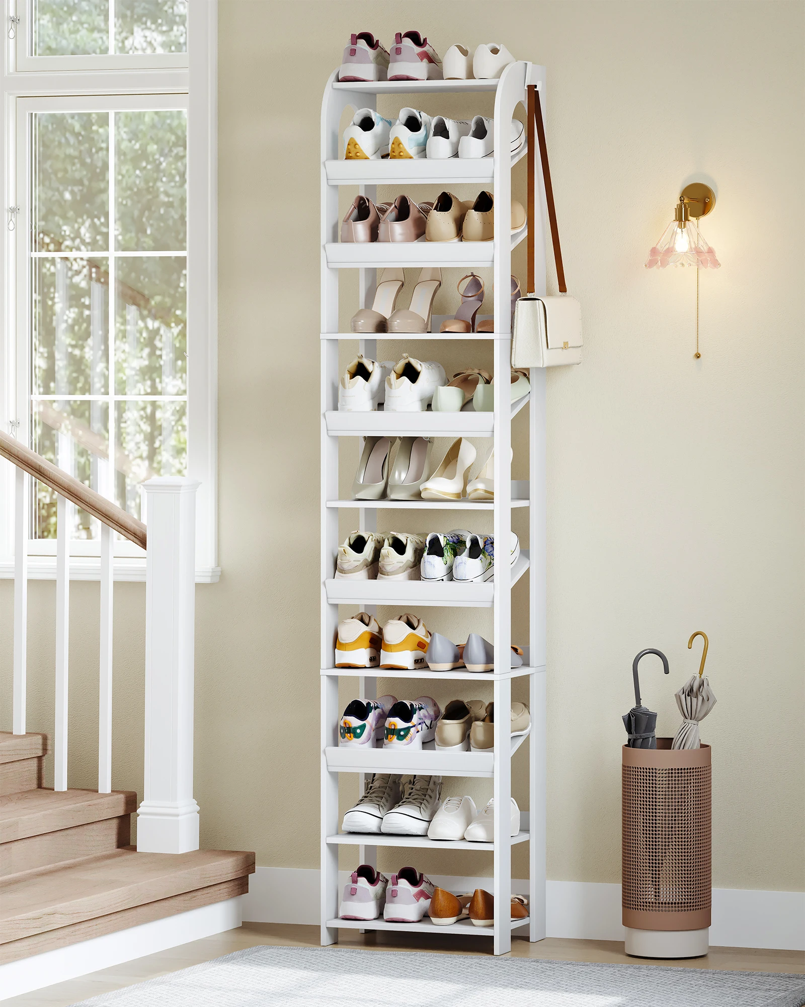 Vertical Shoe Rack,11 Tier Narrow Shoe Racks,Wooden Shoe Organiser for Closet,Entrance, Shoe Tower for Small Spaces,Freestanding