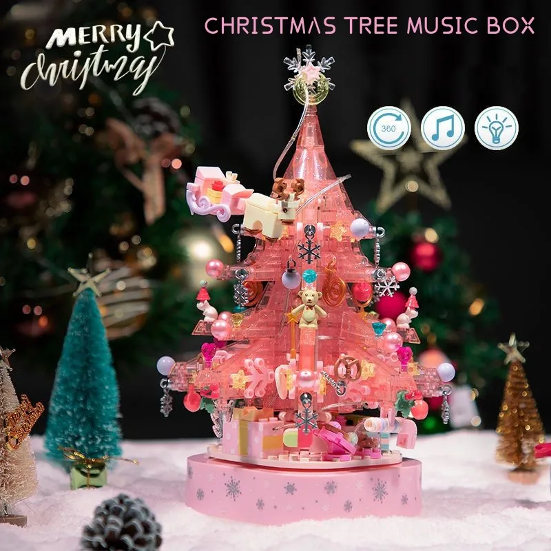 Christmas Tree Building Blocks Rotating Lights Music Box Santa Claus
