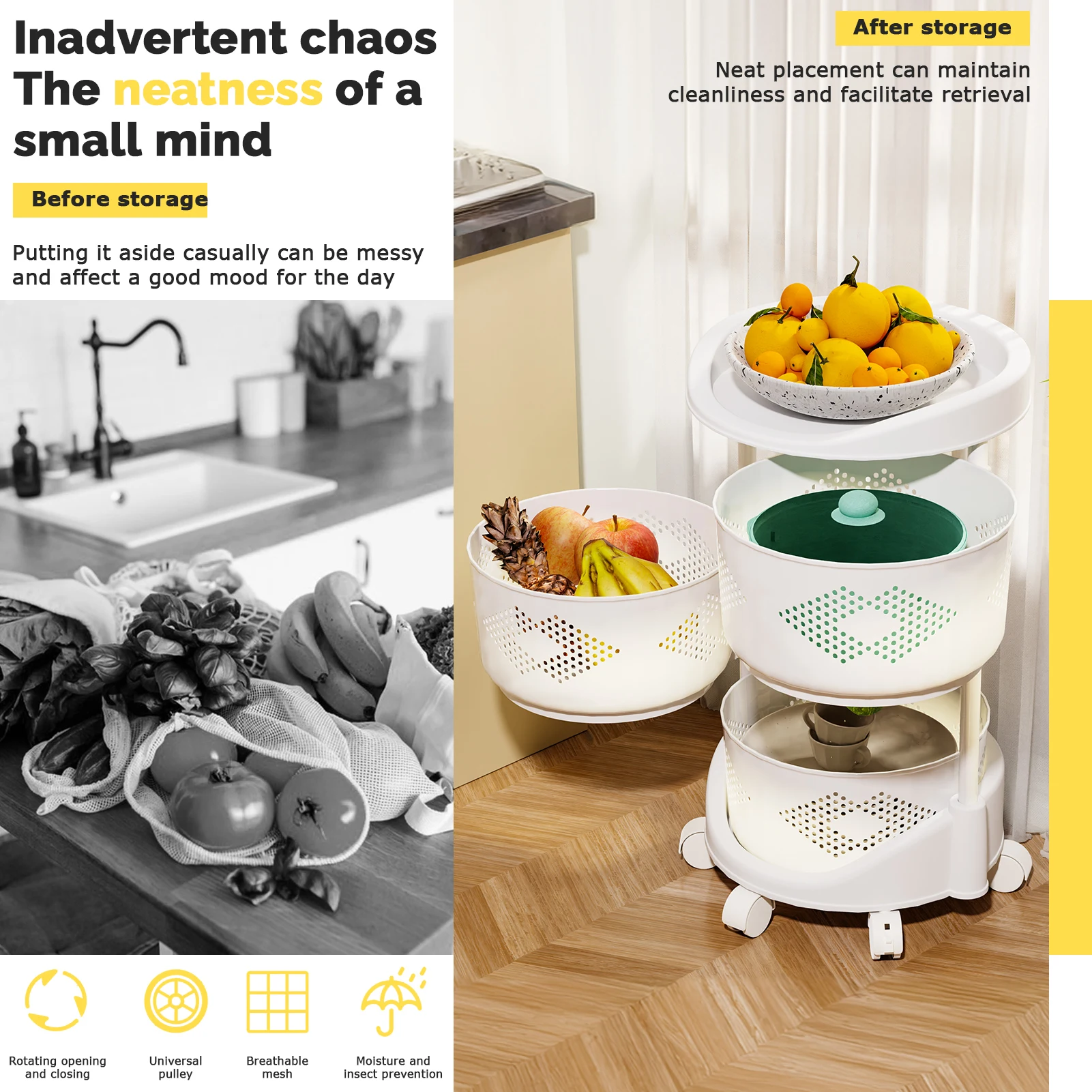 Rotating Trolley Vegetable Kitchen Storage Rack Kitchen Fruit Corner Narrow Slit Storage Cabinet Living Room Home Organizer Gift