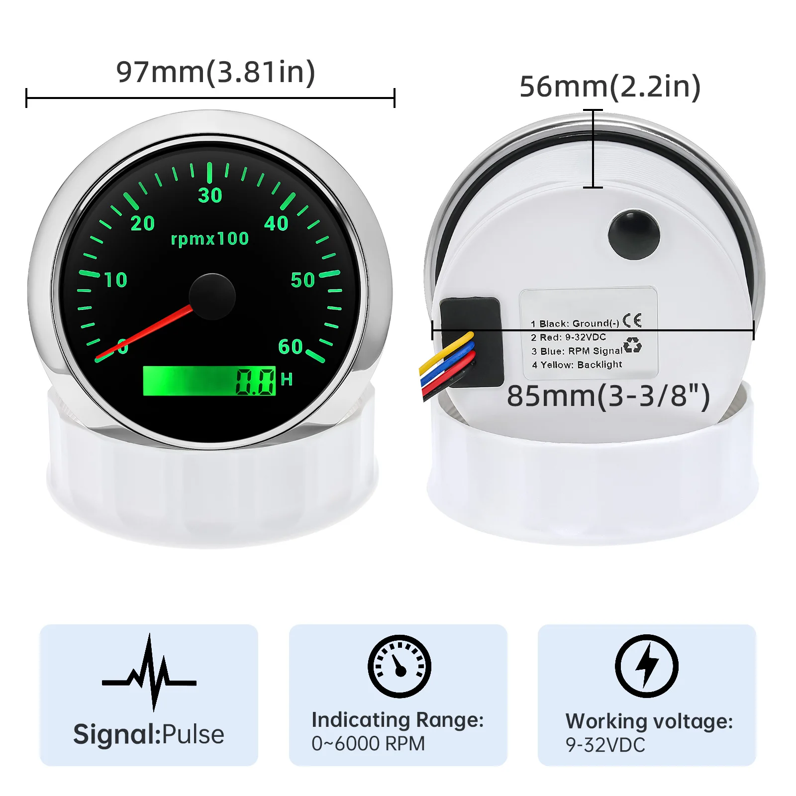 85MM Digital Tachometer 3000/4000/6000/7000/8000 RPM 7Colors Backlight Boat Tachometer with LCD for Car Marine Boat Yacht RV engine tachometer tachometer gauge tachometer meter