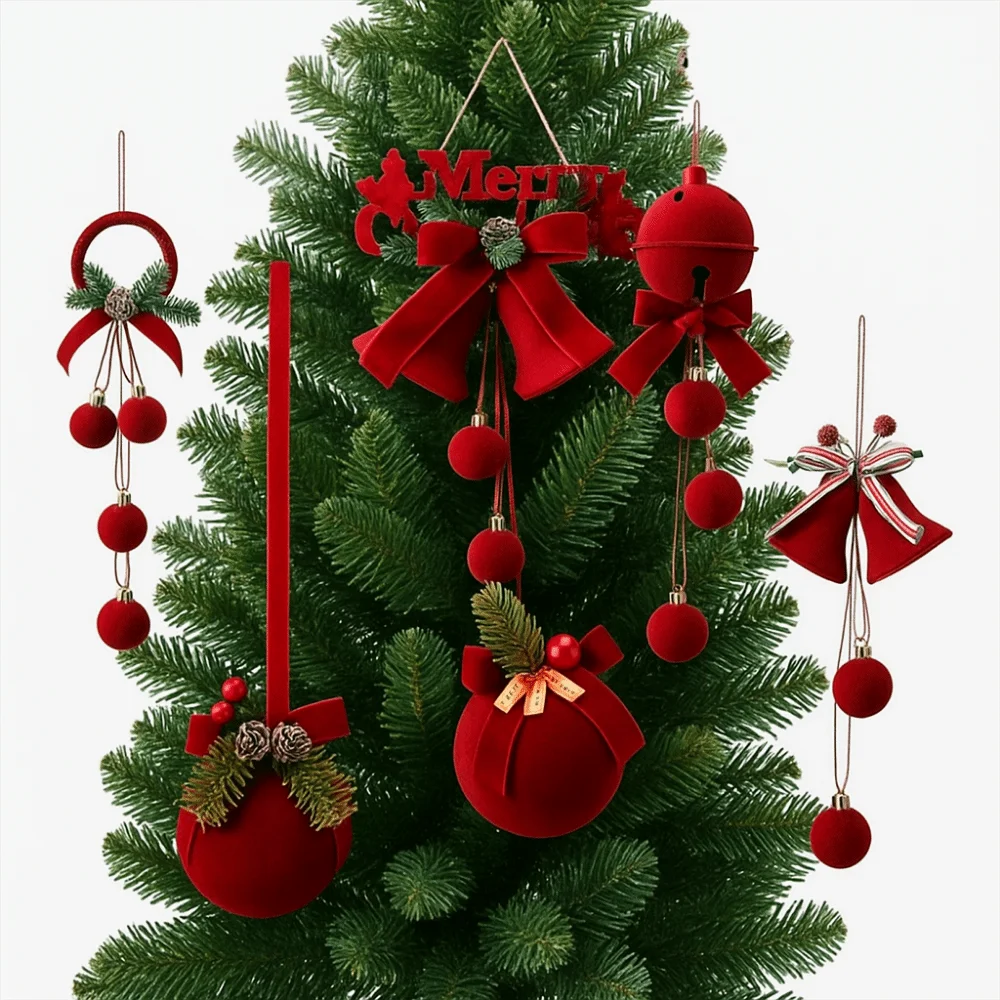 Flocked Christmas Bell Ornament Nordic Style Delicate Christmas Hanging Ornaments Handcrafted Christmas Tree Decoration