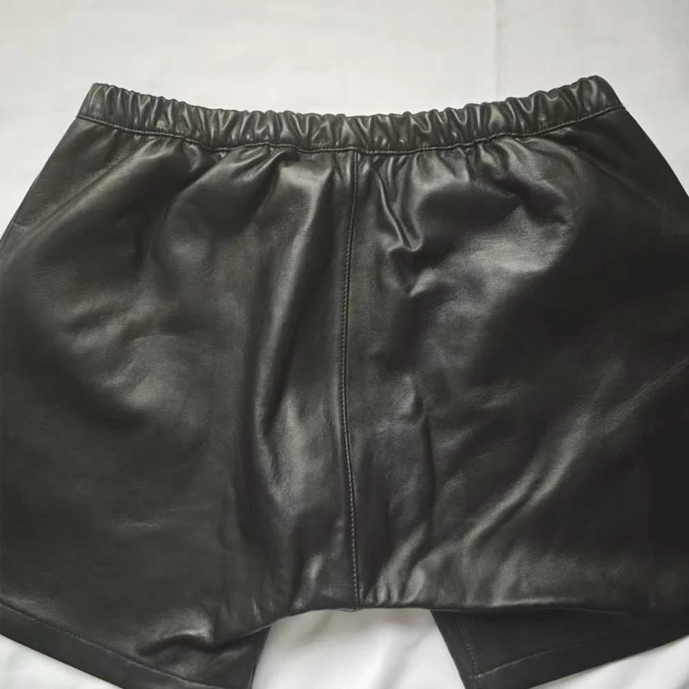 Men's Genuine Leather Elastic Waist Flat Angle Underwear Four Corner Underwear U-convex Design Youth Pantyhead
