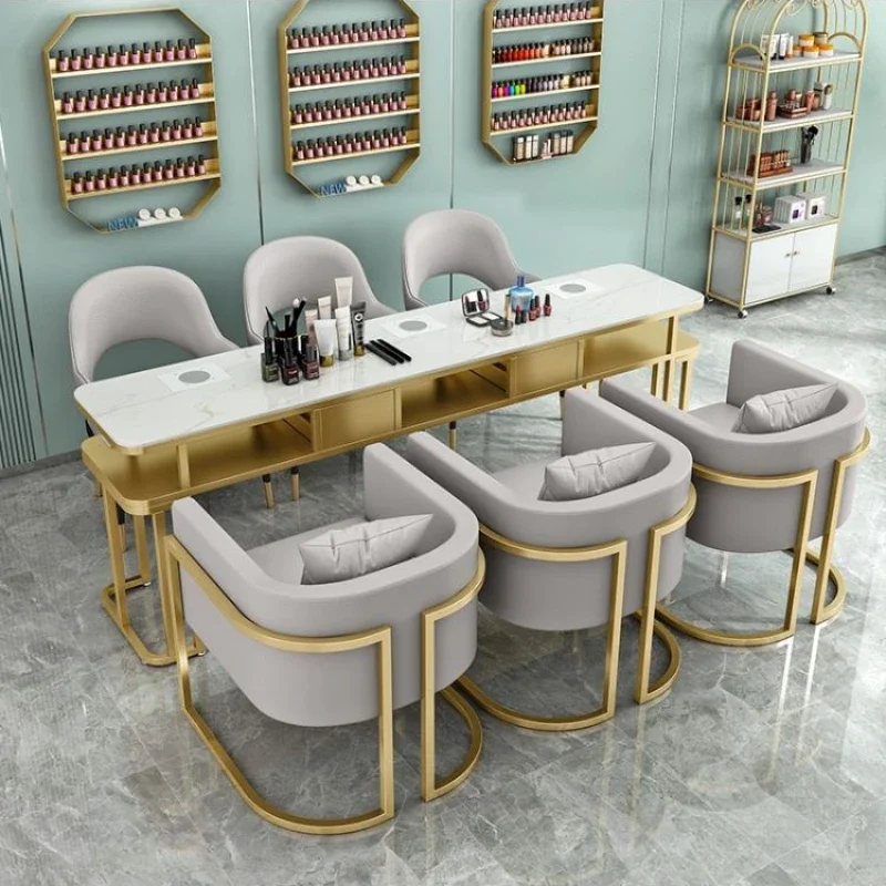 

Golden Modern Manicure Table Marble Vacuum Metal Multifunction Nail Desk Speciality Design Mesa Manicura Salon Furniture YX50ZJ