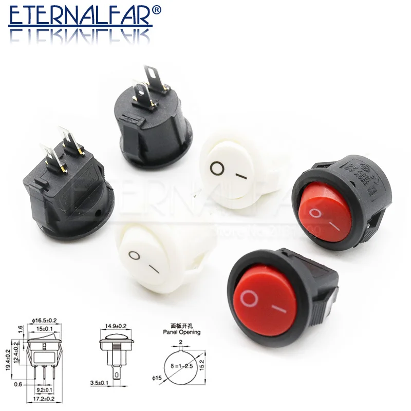 15MM 16mm Diameter Small Round Boat Rocker Switches Black Mini Round  White Red 2 Pin ON-OFF Rocker Switch 3A 250V universal 20pcs set 3pins blue green yellow red led dot light 12v car auto boat round rocker on off toggle switch sales