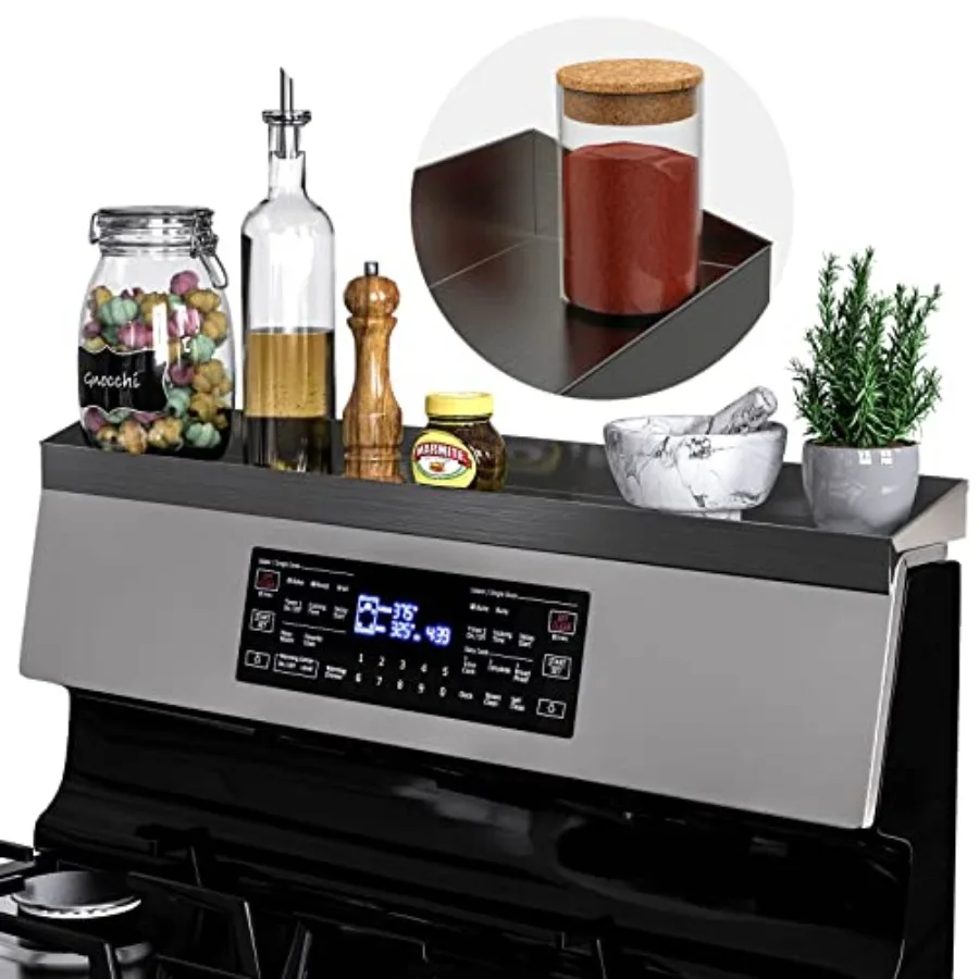 Stove Top Magnetic Shelf for Kitchen Organization 30" Magnetic Spice Rack Over The Stove 4" Deep Spice Organizer with Border Al