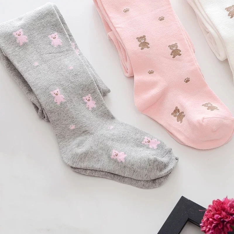 Kids Pantyhose 2Pcs/set For Baby Girls Spring Autumn Cute Bear Cotton Knitted Toddler 1-7Years