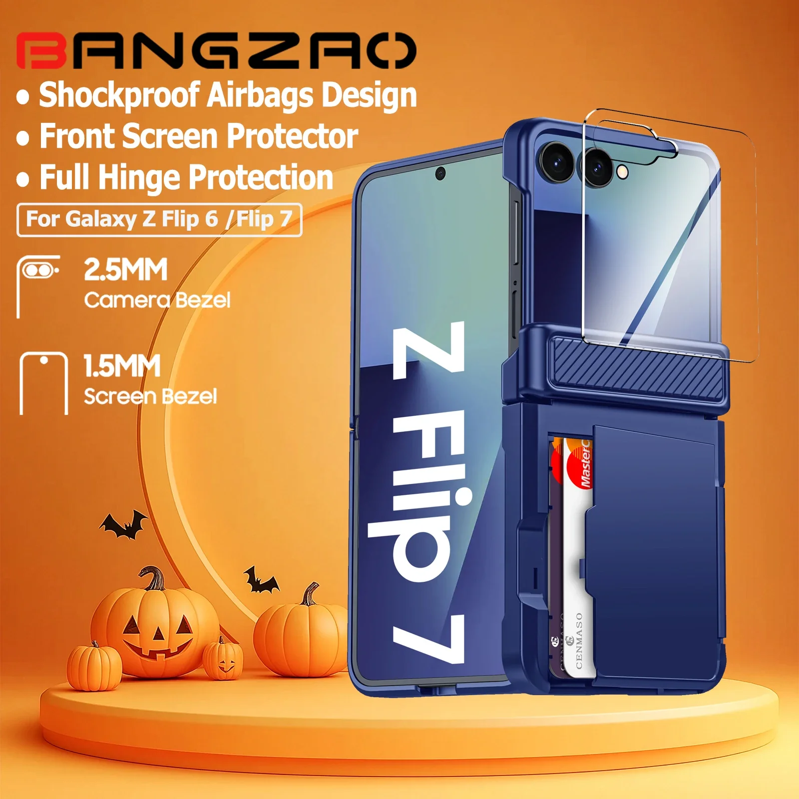 Blue Rugged Anti-Scratch Phone Case with Card Holder & RFID Protection - Full Shockproof Design with HD Protector, Ideal