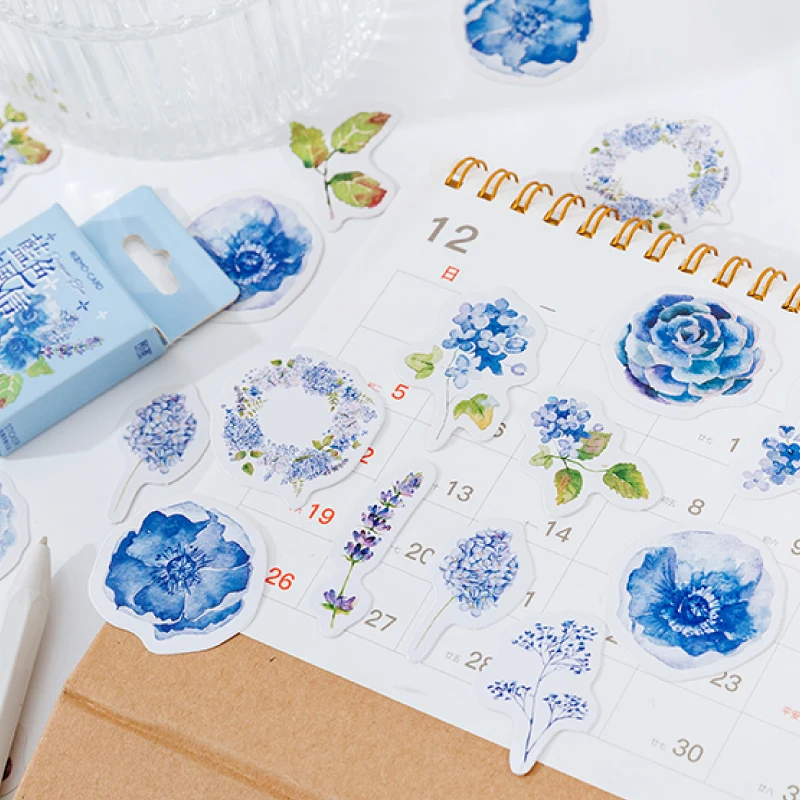 

40Packs Wholesale Mini Box Stickers Flower Blue Material Paper Journals Scrapbooking Label Decal Butterfly Scrapbook Diary 4CM