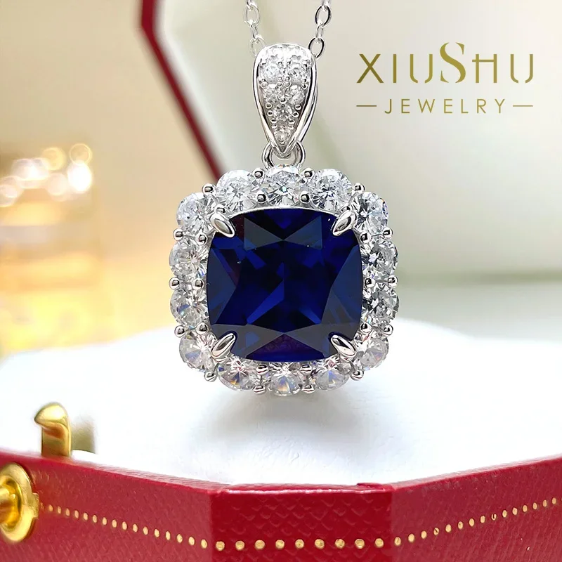 

Ожерелье из серебра 925 пробы с искусственным королевским сапфиром