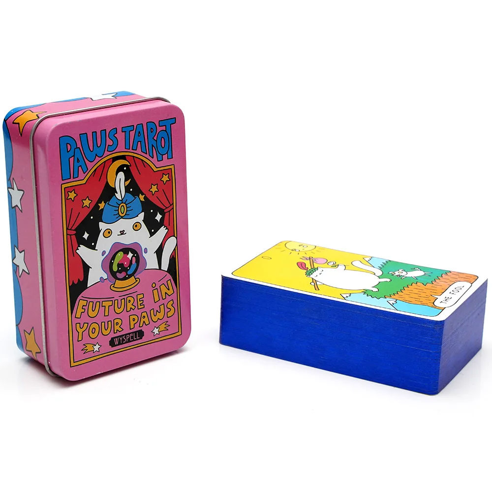 Wyspell Cat tarot cards English 78  in a Tin Metal Box Gold-plated Edge Tarot Cards For Divination Tarot Deck Beautiful Package 5