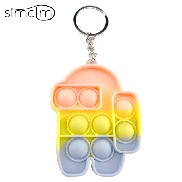 Mini Anime Push Keychain for Children Adult Sensory Trinkets Pop Bubble Among Us Key Ring Educational Cute Toy Anti-stress Funny K