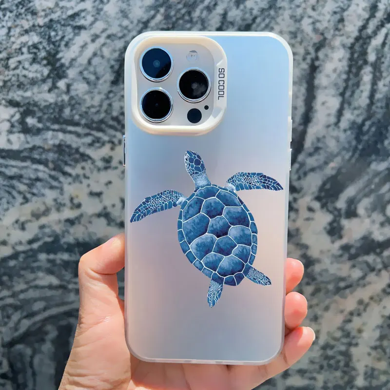 Sea Blue Turtle Design Laser-Engraved Phone Case with Cool Ocean Pattern