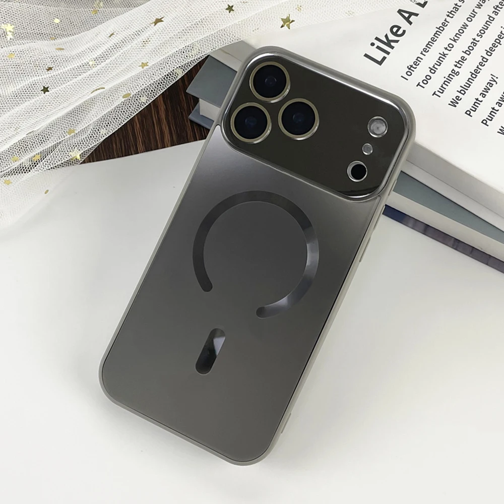 Luxury Laser Matte Glass Phone Case with Full Lens Protection and MagSafe Compatibility