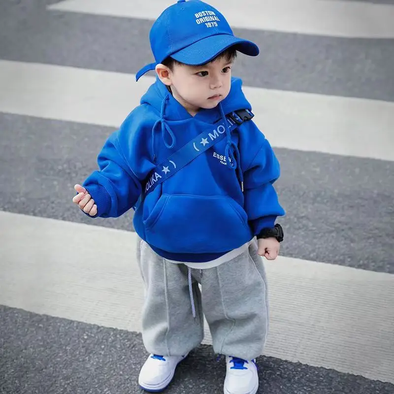 

Boys' Blue Hoodie 2023 New Youth Sports Hoodie Sweater BABY Girls' Hoodie Winter Thickened Warm Coat 2-11Y