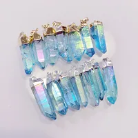 5 Pieces Aqua Blue Angel Aura Quartz Point Pendant with Silver Plated, Gold Electroplated Healing Crystal Gemstone Charm Jewelry 1