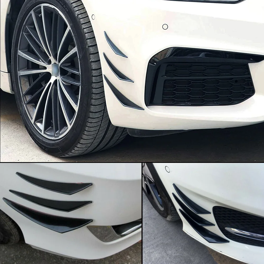 6pcs Universal Car Styling Accessories Front Bumper Lip Rubber Fins Splitter Spoiler Canards Valence Sticker Kit
