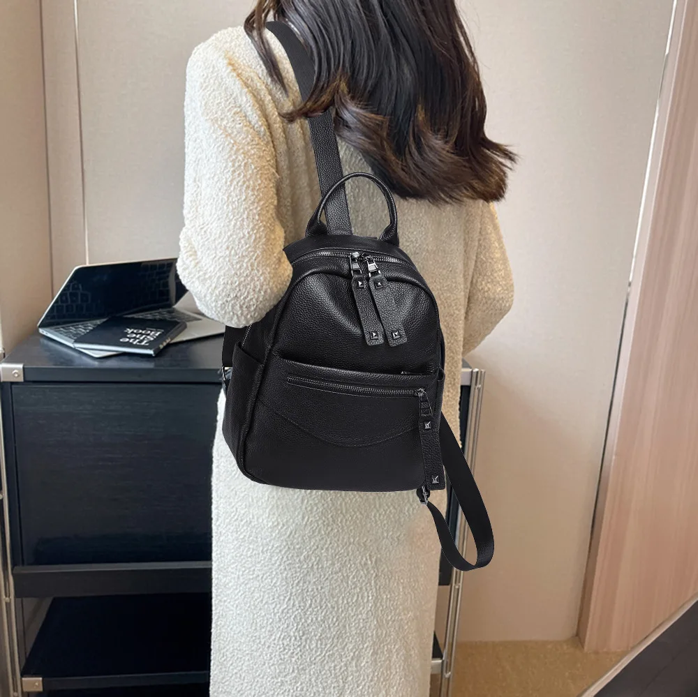 2024 New Fashion Genuine Leather Women Backpacks Luxury Brand Female Real Natural Leather Ladies Girl Student Casual Backpack 6