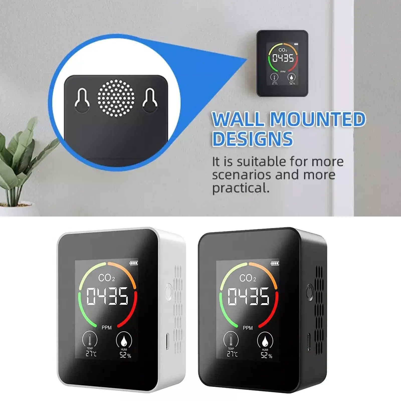 3 In 1 CO2 Meter PM2.5 Air Quality Monitor Digital Temperature Humidity Tester Carbon Monoxide Sensor Gas Leak Detector