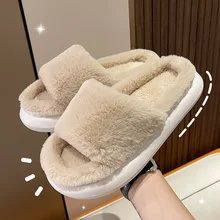  2022 New Fur Slippers Women Couple Winter Indoor Thick Bottom Opening EVA Soft Cotton Slippers Home Solid Color Plush Slipper 