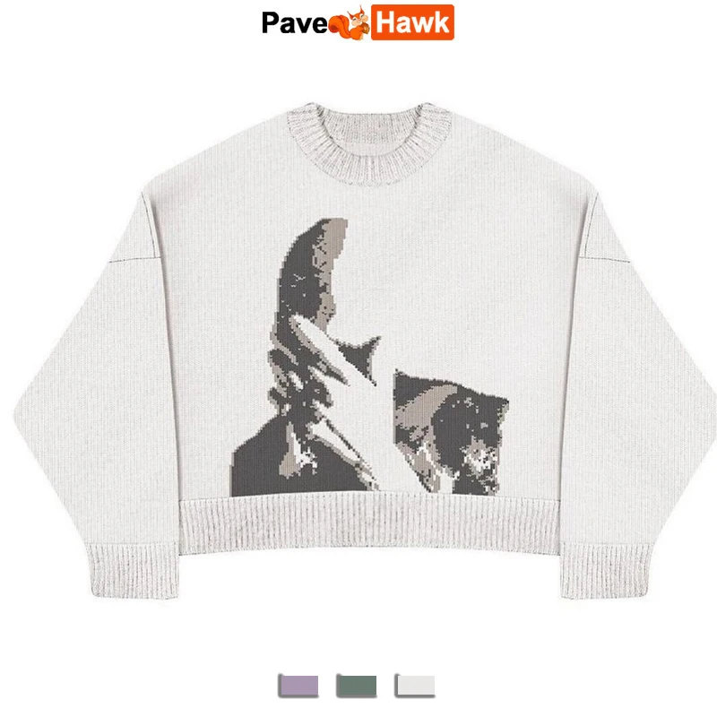 

Vintage Knitwear Sweater Men Women Y2K Portrait Graphic Autumn Winter Harajuku Loose Pullover Unisex Aesthetic Street Jumpers