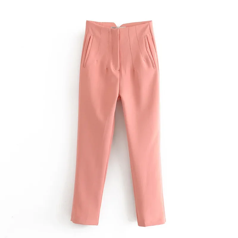 

2023 Summer New Women Chic Fashion With Seam Detail Office Wear Pants Vintage High Waist Zipper Fly Female Ankle Trousers Mujer