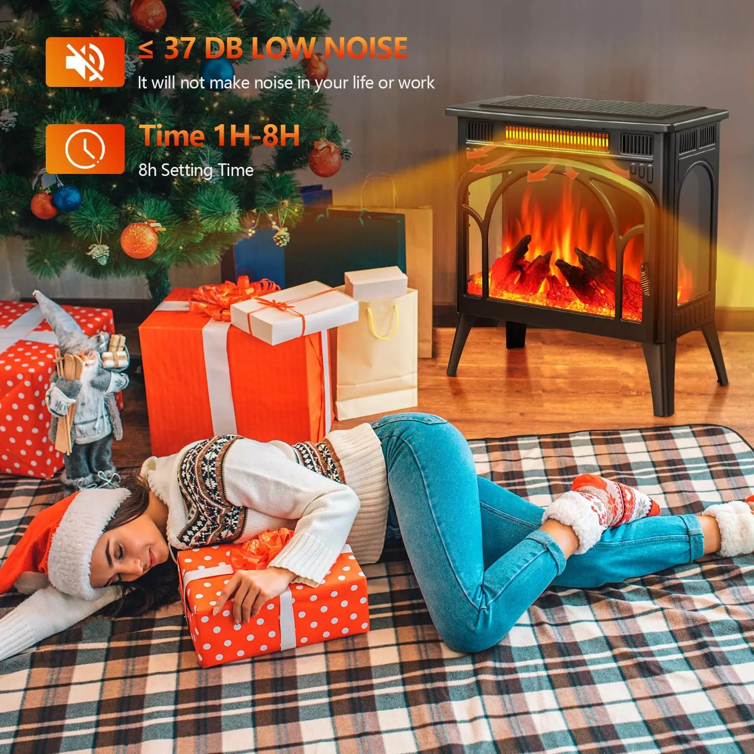 R.W.FLAME Electric Fireplace Heater 12 Flame Color, 25" Freestanding Fireplace Infrared Stove 500W/1500W, 3D Realistic Flame
