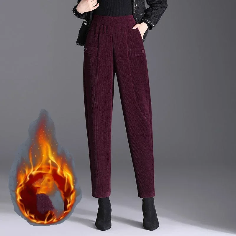 Autumn Winter New Women's Fashion Simplicity Solid Color Pockets Casual All-match Commuter Loose Elastic High Waist Harem Pant